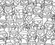 Coloriage une photo de groupe de bonhommes de neiges