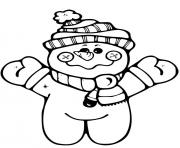 Coloriage petit bonhomme de neige debout sur deux pattes avec foulard et tuque