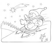 Coloriage bonhomme de neige glisse pendant les vacances de noel