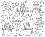 Coloriage plusieurs bonhomme de neige differents