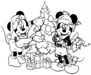 Coloriage Mickey Minnie decorating tree