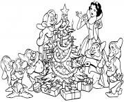 Coloriage Snow White seven dwarfs tree