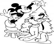 Coloriage Mickey Pluto Christmas tree