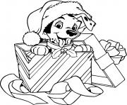 Coloriage Puppy wearing Santa hat in gift box