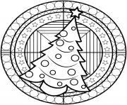 Coloriage mandala sapin de noel avec des etoiles et boules decorations