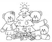 Coloriage famille ours autour dun sapin de noel pour enfants maternelle