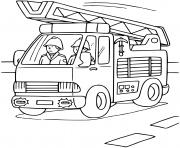 Coloriage camion des pompiers avec echelle