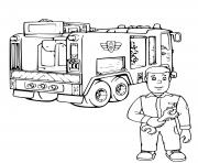 Coloriage mecanicien pour reparer le camion de pompier