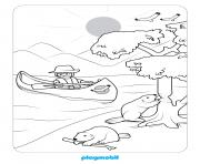 Coloriage playmobil sur un lac