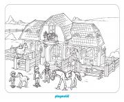 Coloriage playmobil dans une ferme avec chevaux