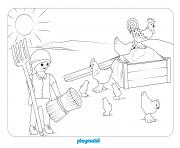 Coloriage playmobil a la ferme avec poules