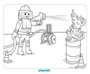 Coloriage playmobil le pompier eteint le feu