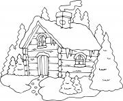 Coloriage chalet hiver maison hivernage