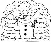 Coloriage bonhomme de neige sapin hiver