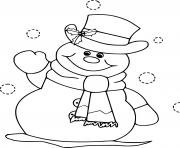 Coloriage bonhomme de neige hiver chapeau souriant