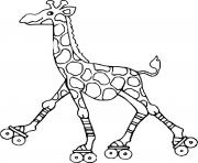 Coloriage girafe avec des patins a roulettes