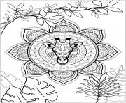 Coloriage zen girafe mandala feuilles