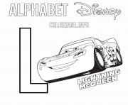 Coloriage Lettre L pour Lightning McQueen de Cars Disney