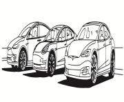 Coloriage les trois vehicules Tesla