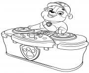 Coloriage Pat Patrouille fait de la musique en tant que Dj Rubble