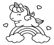 Coloriage licorne kawaii arc en ciel