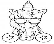 Coloriage licorne kawaii cool avec des lunettes et des tattoos