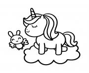 Coloriage Licorne Kawaii avec son bebe sur un nuage