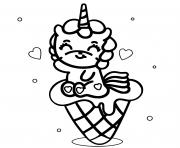 Coloriage licorne kawaii cornet glace