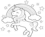 Coloriage licorne arc en ciel et etoiles en mode galop