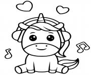 Coloriage licorne kawaii avec casque de musique