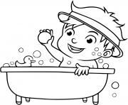 Coloriage un garcon prend son bain pour etre propre