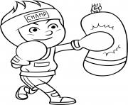 Coloriage un garcon veut devenir champion de boxe et pratique chaque jour