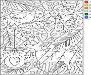 Coloriage Paysage de Noel avec Renne de Noel Chiffre Numero Magique