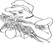 Coloriage cendrillon recoit un bouquet de roses et de fleurs