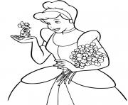 Coloriage cendrillon avec de jolies fleurs