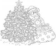 Coloriage pere noel et sapin avec un grand sac de cadeaux mandala