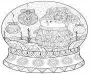 Coloriage noel pour adulte motif globe et bonhomme de neige