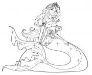 Coloriage barbie sirene se repose apres une longue journee dans la plage