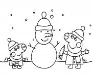 Coloriage peppa pig noel font un bonhomme de neige