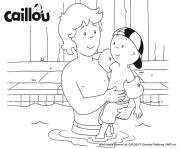 Coloriage nager avec papa et caillou