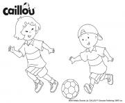 Coloriage caillou et sarah jouent au foot pour se preparer a lal coupe du monde de la FIFA