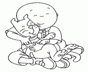 Coloriage caillou et son adorable chat gilbert se font des calins