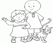 Coloriage caillou sa petite soeur mousseline et gilbert son chat