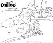 Coloriage naviguer dans le parc avec un jouet bateau caillou et papi