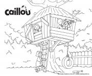 Coloriage une cabane dans les arbres avec sarah leo caillou et clementine