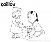 Coloriage caillou et sa petite soeur jouent au bloc