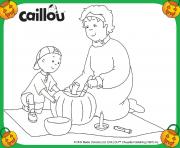 Coloriage grand mere mamie decoupe une citrouille avec caillou