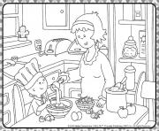 Coloriage mama et caillou prepare une recette de cuisine