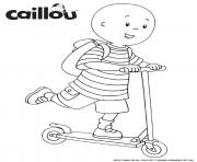 Coloriage Caillou avec une trotinette electrique