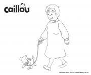 Coloriage grand mere mami promene un chien